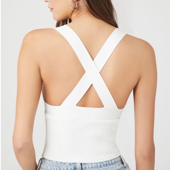 Forever 21 Tops - Brand New size Medium bright White Compact ribbed knit tank top cross cross back